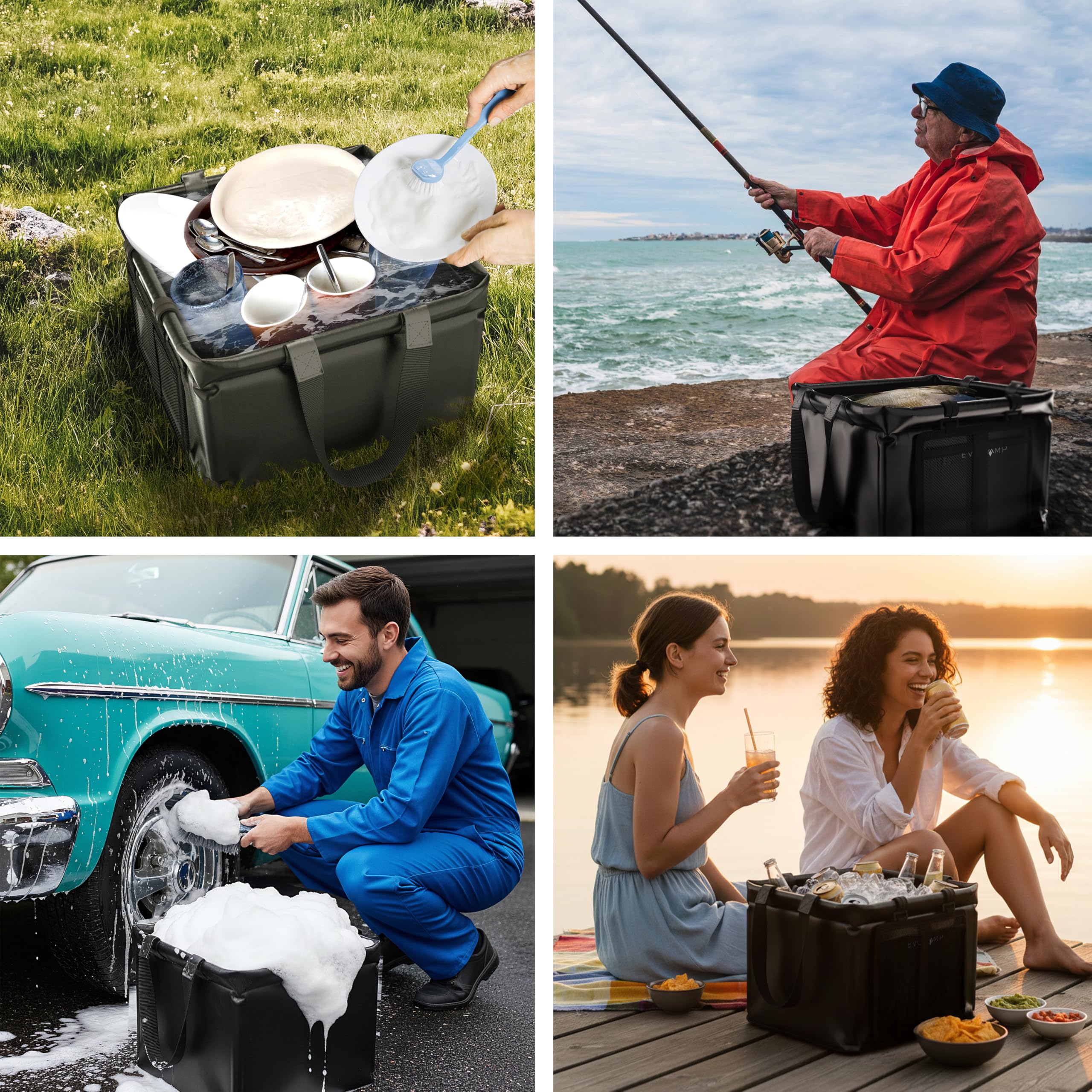 EVOCAMP secchio pieghevole 20L, catino pieghevole impermeabile per campeggio - secchio da pesca, refrigeratore per bevande all'aperto, bacinella per campeggio
