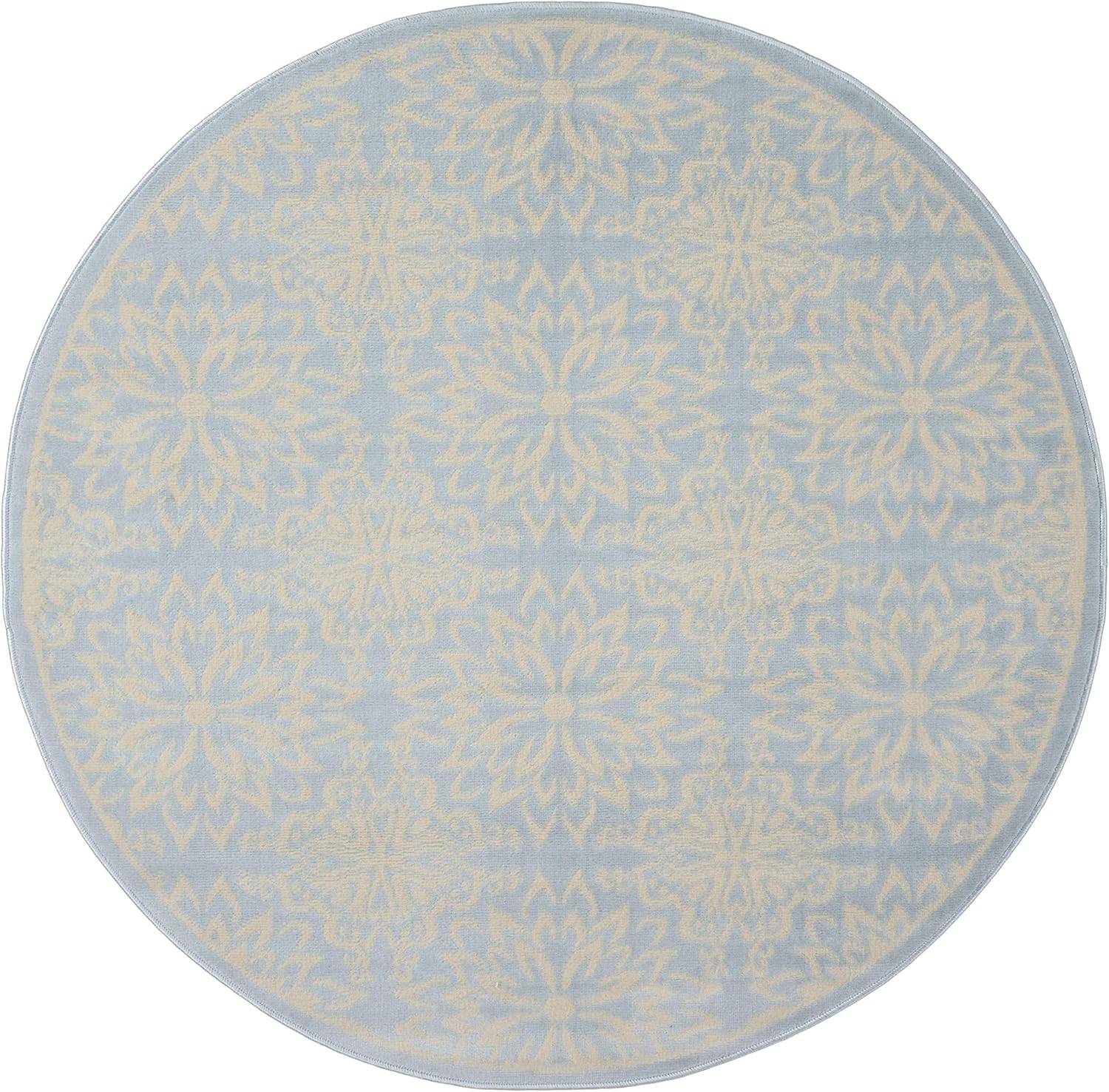 Nourison Home Jubilant Floral Ivory/Light Blue 5'3'' x Round Area-Rug, Easy-Cleaning, Non Shedding, Bed Room, Living Room, Dining Room, Kitchen (5 Round)