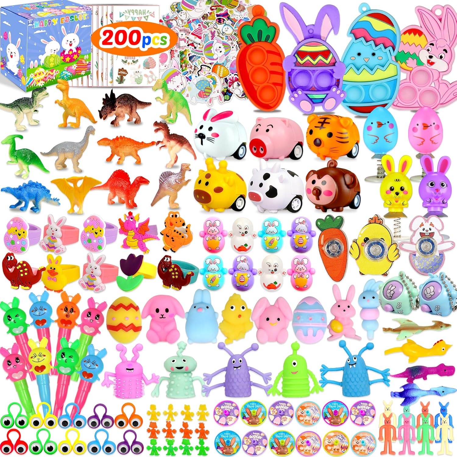 U-Goforst 200PCS Easter Egg Fillers, Easter Basket Stuffers Easter Egg Stuffers for Kids Boys Girls Small Toys Pack Bulk Filled Egg Hunt Gift Goodie Bags Party Favors Classroom Prizes Treasure Box