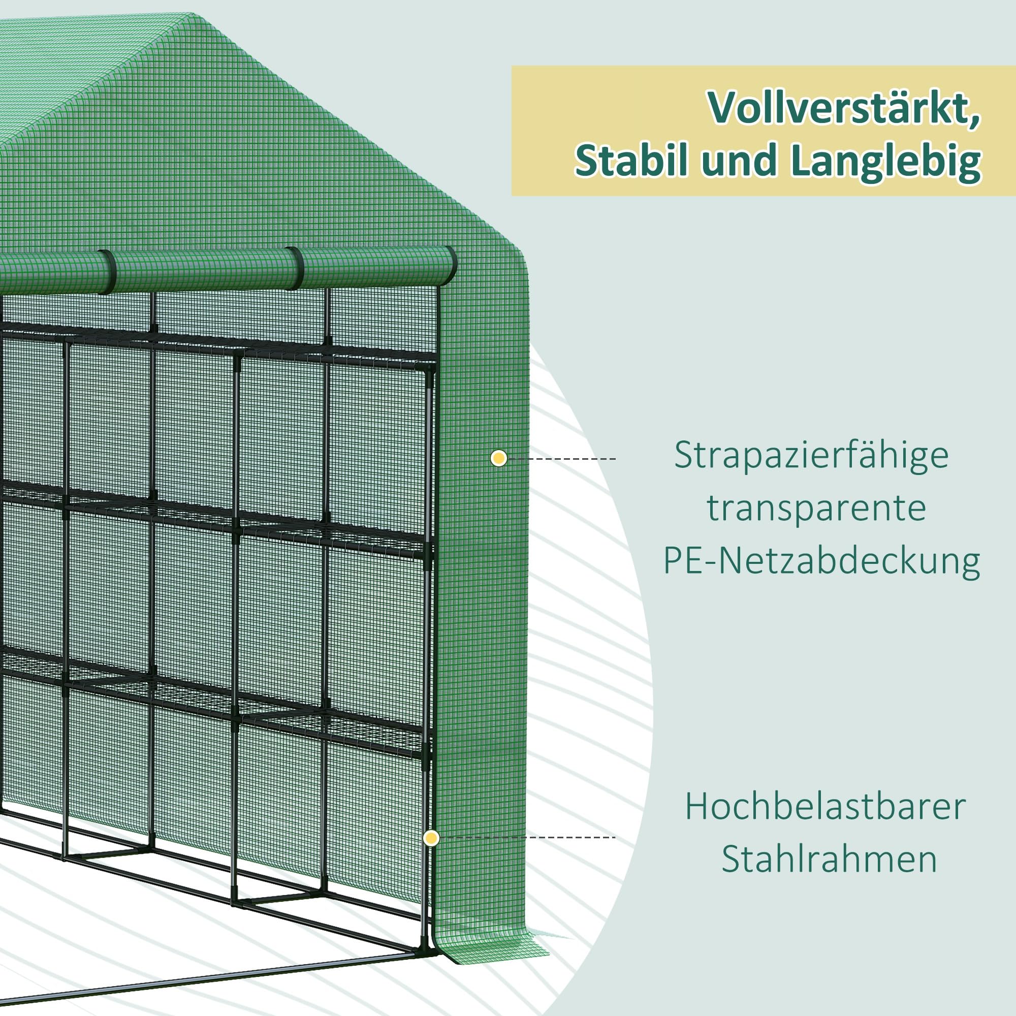 Outsunny Foliengewächshaus 8 Regalebenen mit Tür 143 x 138 x 190 cm Grün | Begehbares Gewächshaus, Tomatengewächshaus, Treibhaus, Frühbeet, Stahl, PE-Kunststoff