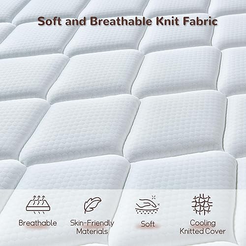 Miniatura 5 de Colchón King híbrido tamaño King de 14 pulgadas con espuma viscoelástica y resortes individuales para aislamiento de movimiento, alivio de presión,