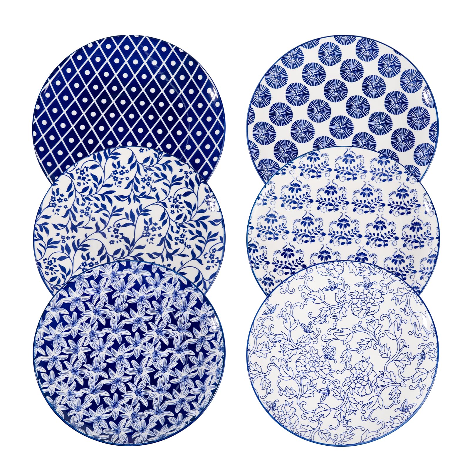 Sweejar Home 10.5 Inch Ceramic Dinner Plates Set, Large Porcelain Dessert Plates, Microwave & Dishwasher Safe Party Plates for Salad, Pasta, Meat Steak, Set of 6(Vintage Blue)