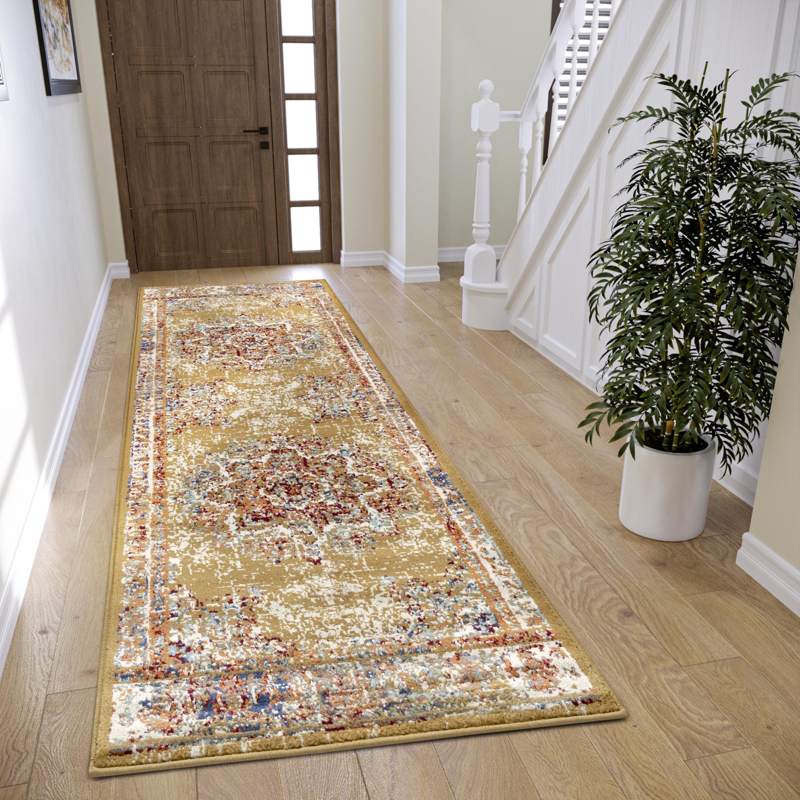 HANSE Home Maderno Oriental Rug - Runner Oriental Classic Tightly Woven with Ornaments Vintage Look Soft Short Pile for Bedroom, Dining Room, Living Room, Hallway - Gold, 80 x 240 cm