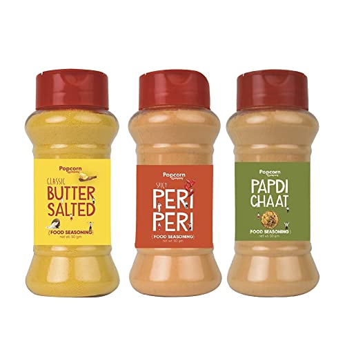 Image of Classic Butter Salted, Hot & Sweet & Papdi Chaat Instant Seasoning Mix Combo Pack of 3 - Unique Blend of Spices and Herbs for Carbs - 200gm By Popcorn & Company