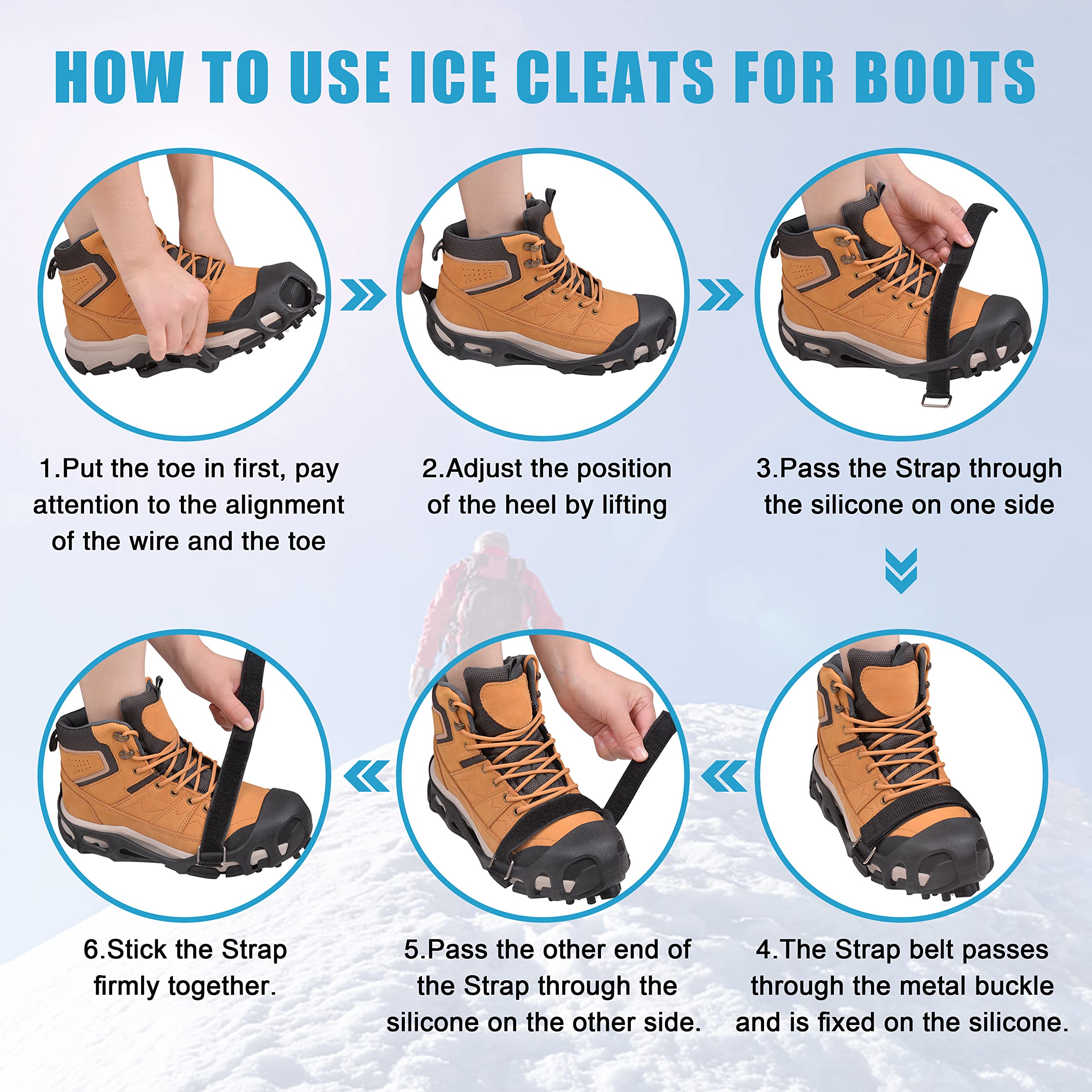 Crampons de traction antidérapants pour chaussures et bottes pour la marche d'hiver sur la neige et les bottes de glace pour homme et femme pour la marche, le jogging, la randonnée