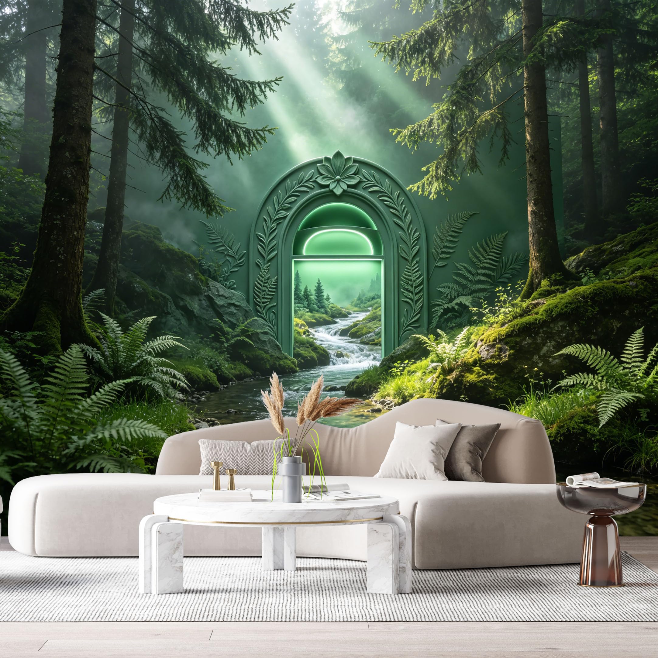 Custom Size Wall Murals Forest Landscape Magical Gateway 3D Trompe L'Oeil SelfAdhesiveWall Fabric Removable Wallpaper Wall Decor for Living Room Bedroom Bathroom