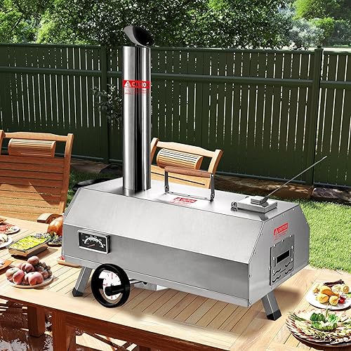 Vista 5 de Horno de pizza portátil de acero inoxidable de 12 pulgadas, con rotación manual, apto para campamento, patio trasero, color plateado