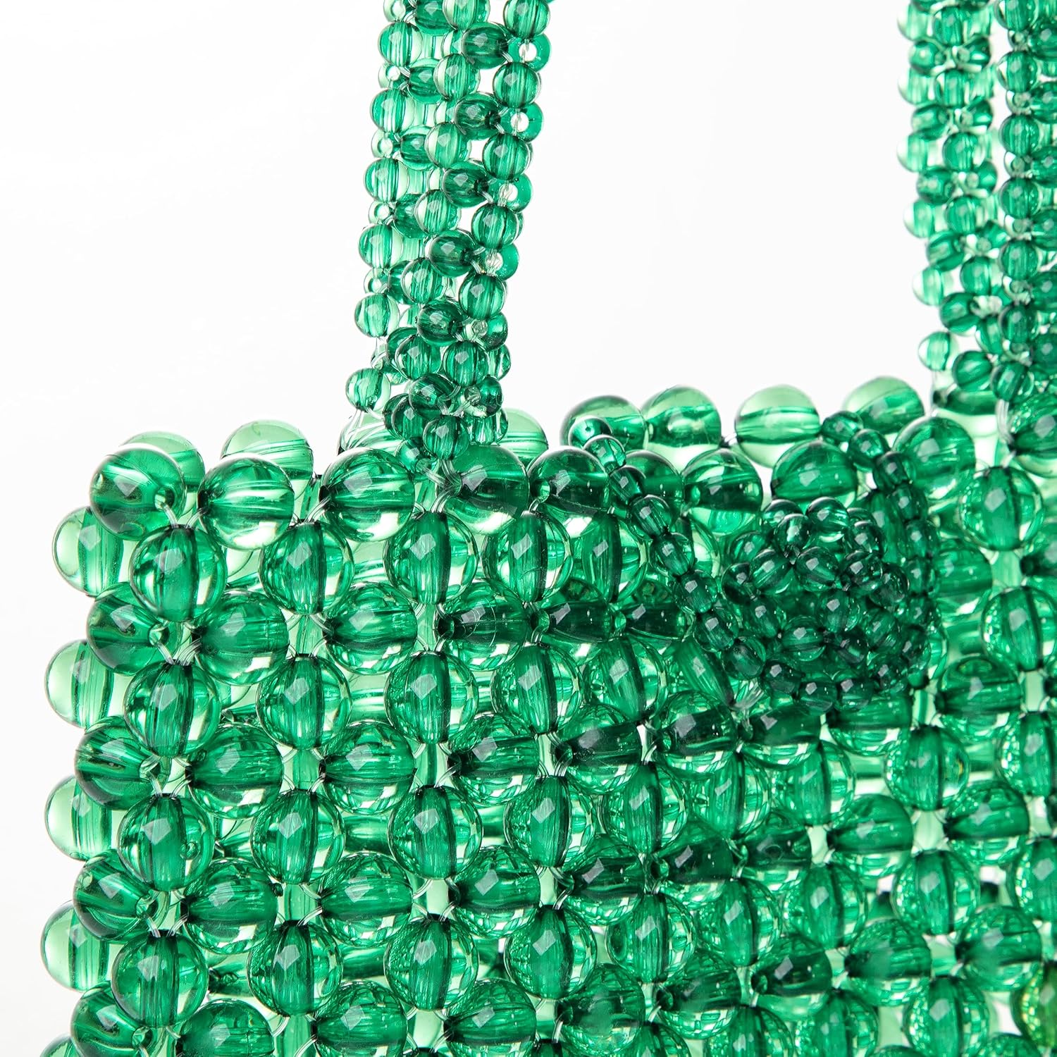 Women Green Acrylic Beaded Handbag Handle Bucket Bag Evening Bag for Wedding Party
