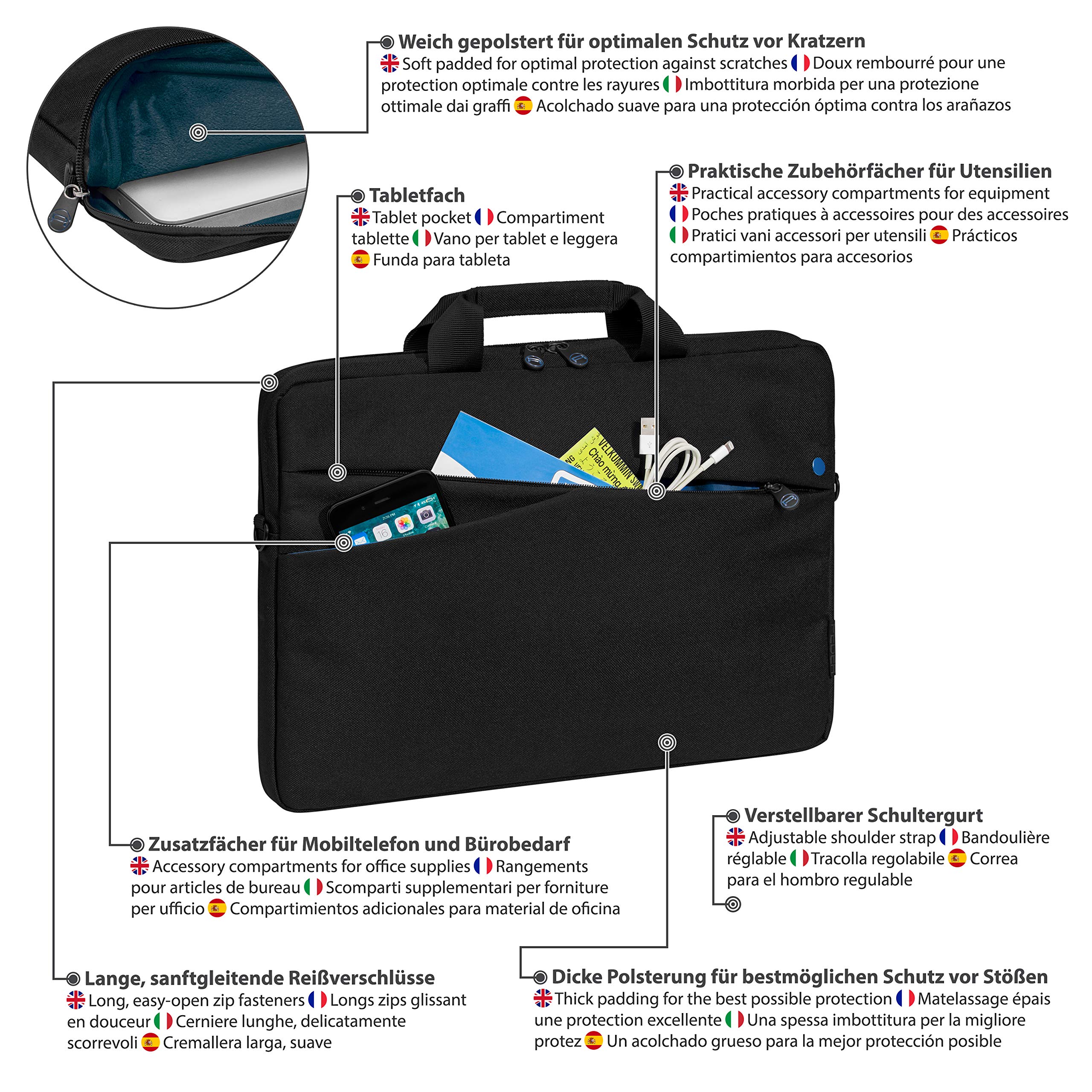 PEDEA Sacoche tendance pour ordinateur portable avec bandoulière et souris sans fil
