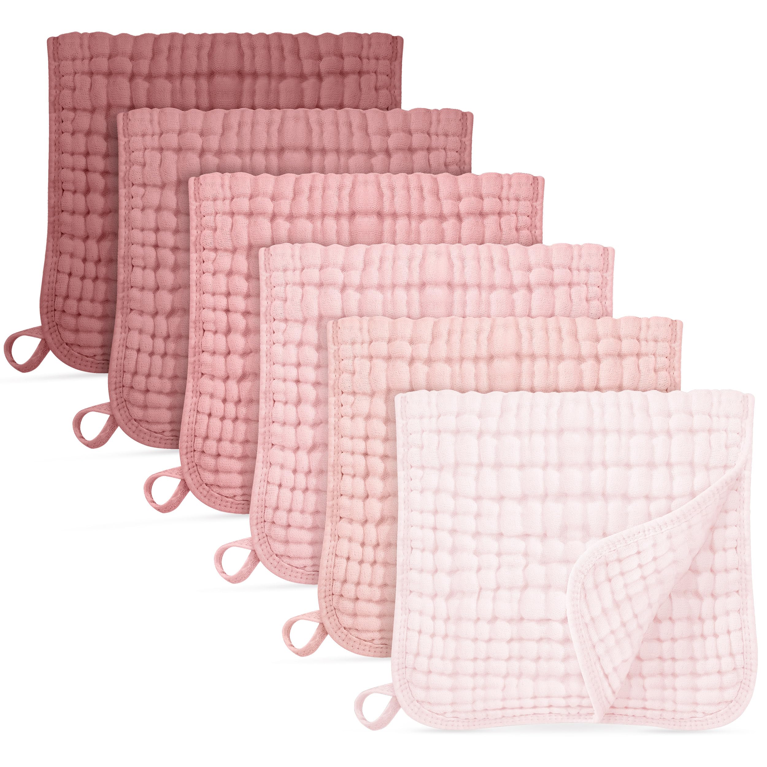 Muslin Cloths for Baby 100% Cotton Muslin Squares Burp Cloths Baby Essentials for Newborn Boys Girls Large 50x25CM Extra Soft and Absorbent 6 Pack - Gradient Pink