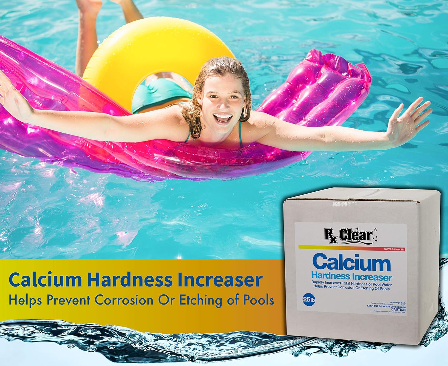 Rx Clear Calcium Plus | Granular Calcium Chloride | Raises Calcium in Swimming Pool Water | Hardness Increaser for Swimming Pools | Helps Prevent Corrosion | 25 Lbs