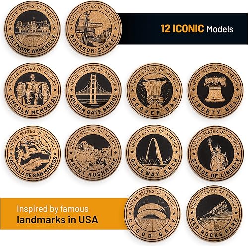 Miniatura 4 de Porta Vasos - Posavasos de corcho para bebidas absorbentes - Juego de 14 piezas - Puntos de referencia de Estados Unidos - Posavasos para bebidas y