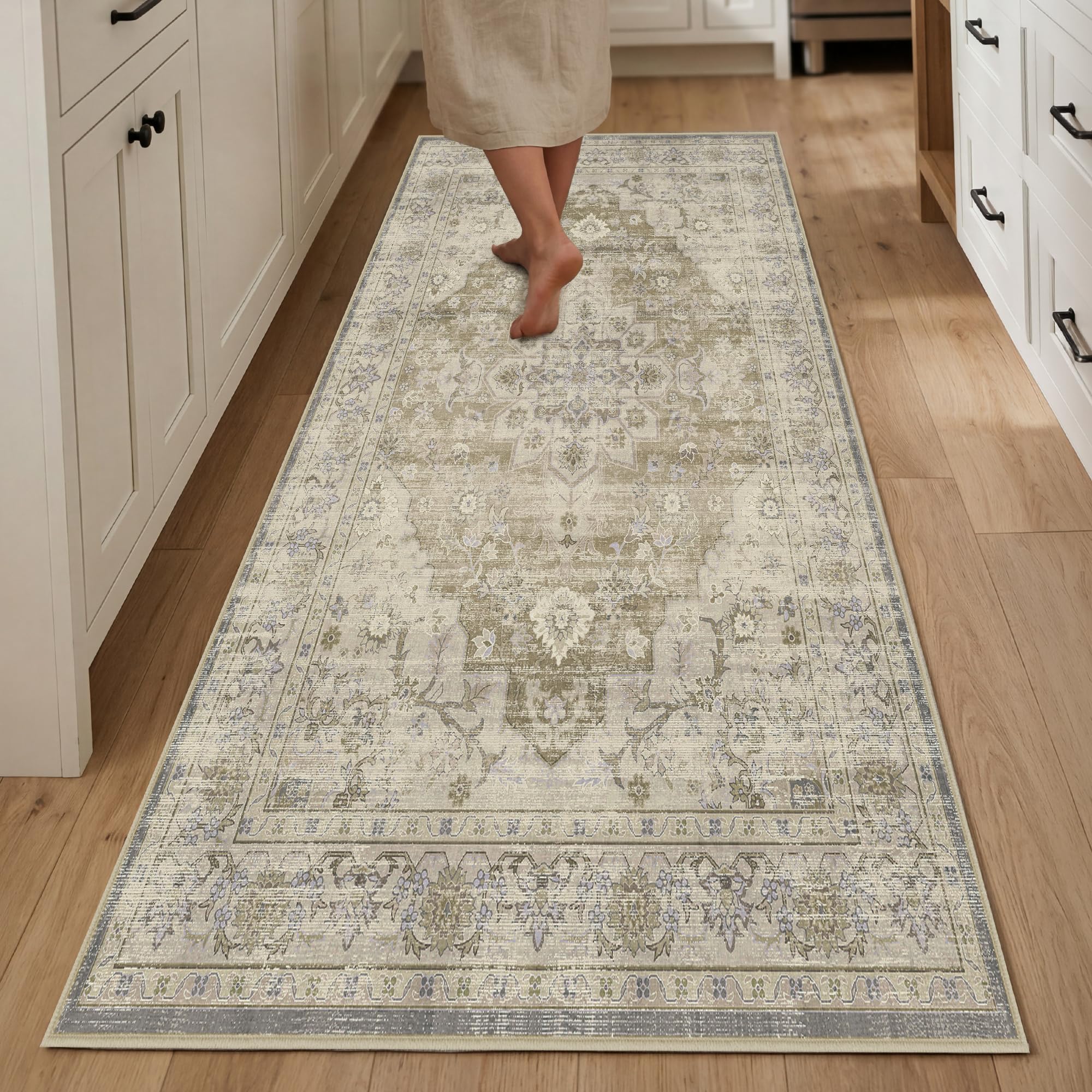 Autsel Rugs for Living Room Bedroom 80x150cm, Small Machine Washable Area Rugs Non-slip, Vintage Boho Rugs, Soft Short Pile Carpet, Beige Runner Rugs for Hallway, Carpet for Kitchen, Office