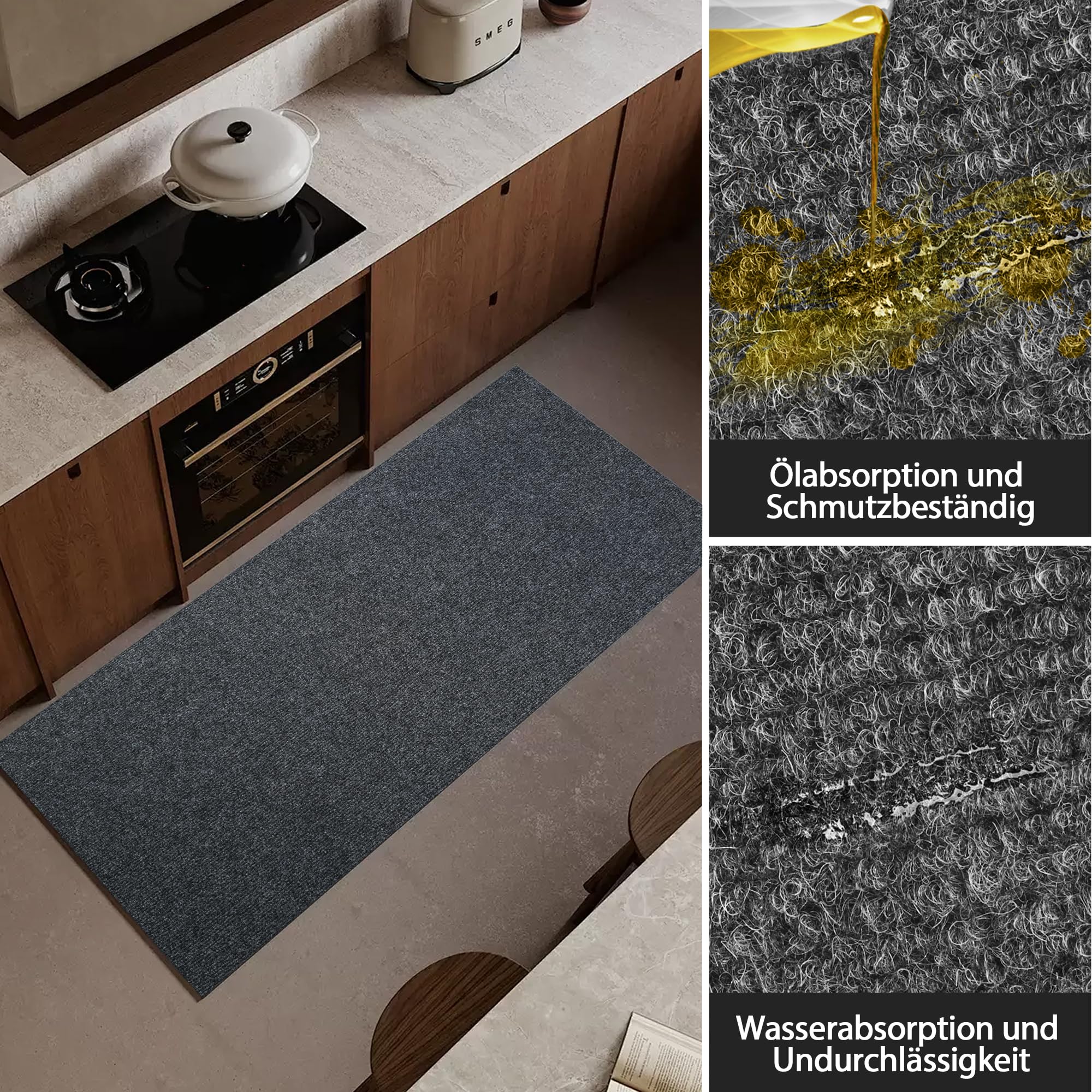 bimiti Teppich Läufer Flur rutschfest 300x90cm Schmutzfangmatte | Teppichläufer Küchenteppich Waschbar Korridor Teppich Meterware Fußmatte für Wohnzimmer Schlafzimmer Küche Büro Flur, Grau