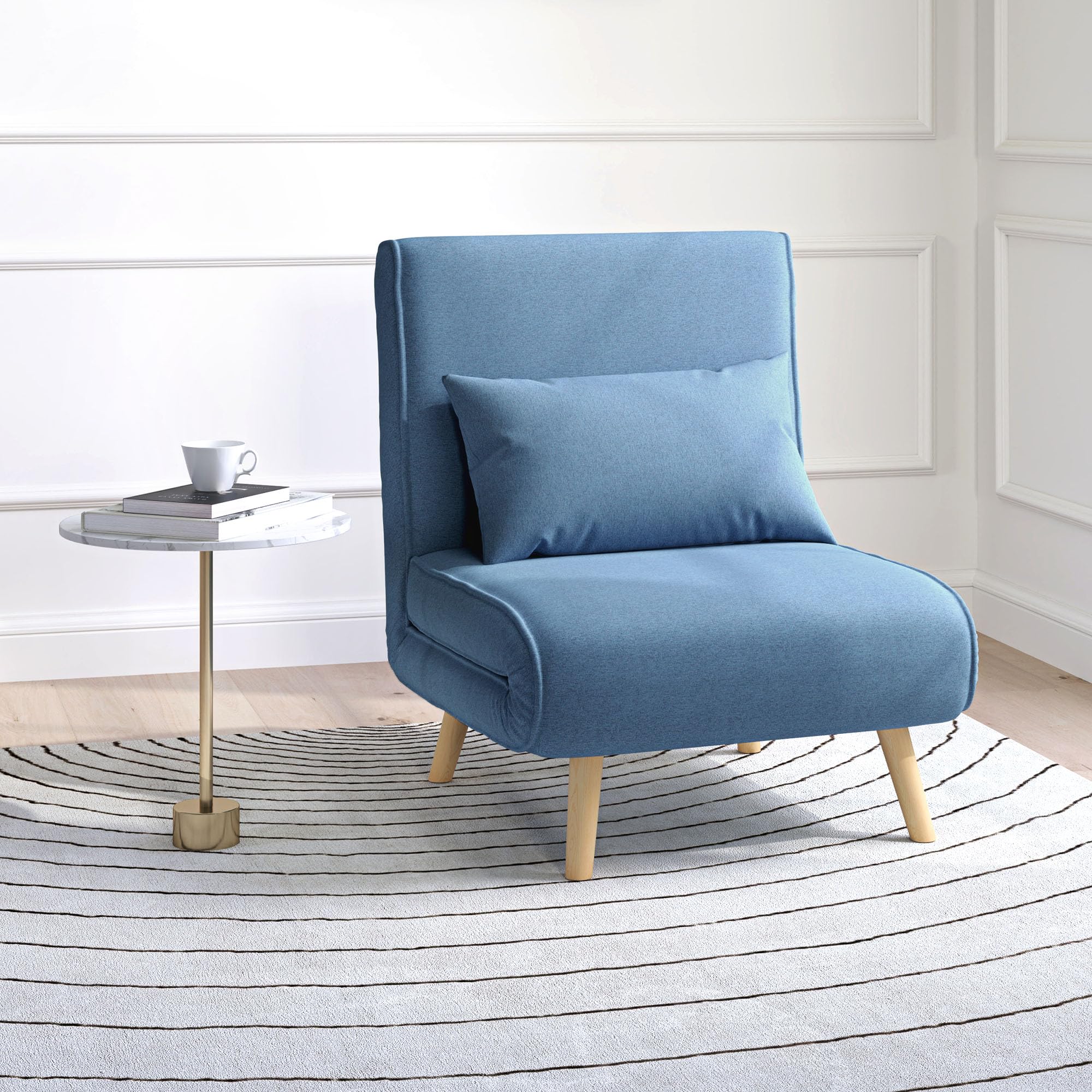 HOMCOM 3 en 1 Fauteuil Convertible 1 Place, Fauteuil lit et chauffeuse - Dossier inclinable 5 Niveaux et Oreiller Inclus, siège rembourré - pour Bureau, Salon, Chambre à Coucher, Bleu