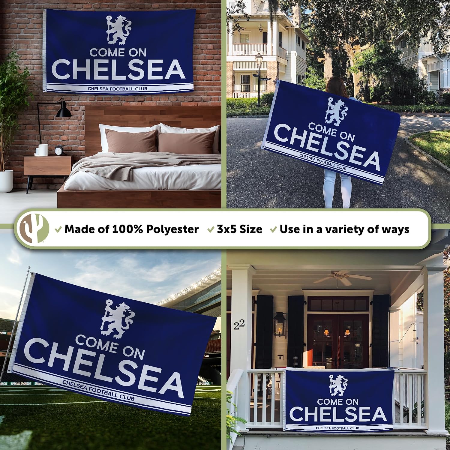 Desert Cactus Chelsea FC Flag Football Club London Blue Lions Soccer 100% Polyester Indoor Outdoor 3x5 feet Flags (Design D)