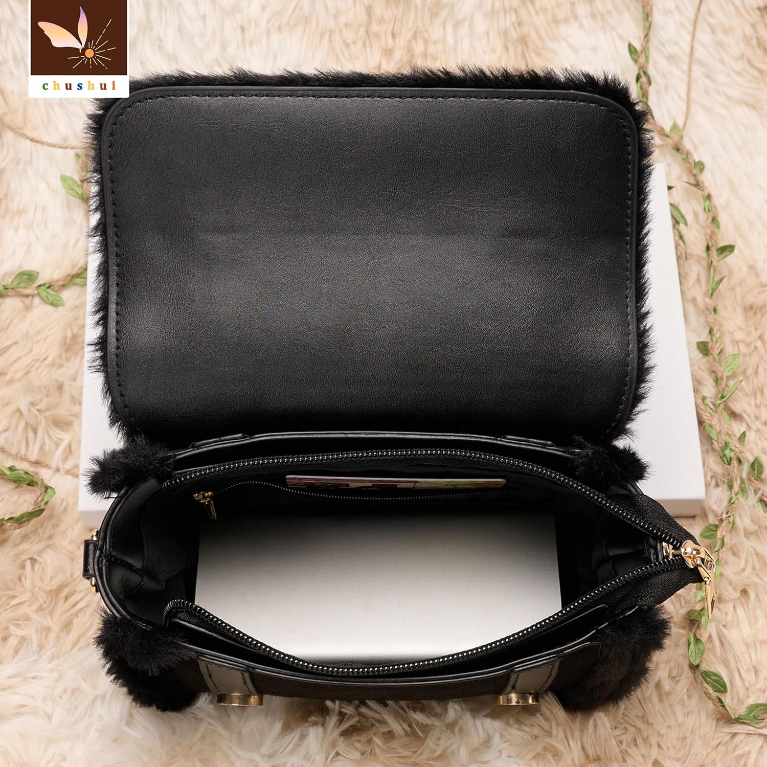 Fur Purse,Vintage-Revival Small Crossbody Bag,Top Handle Leather Handbag for Women - Image 5