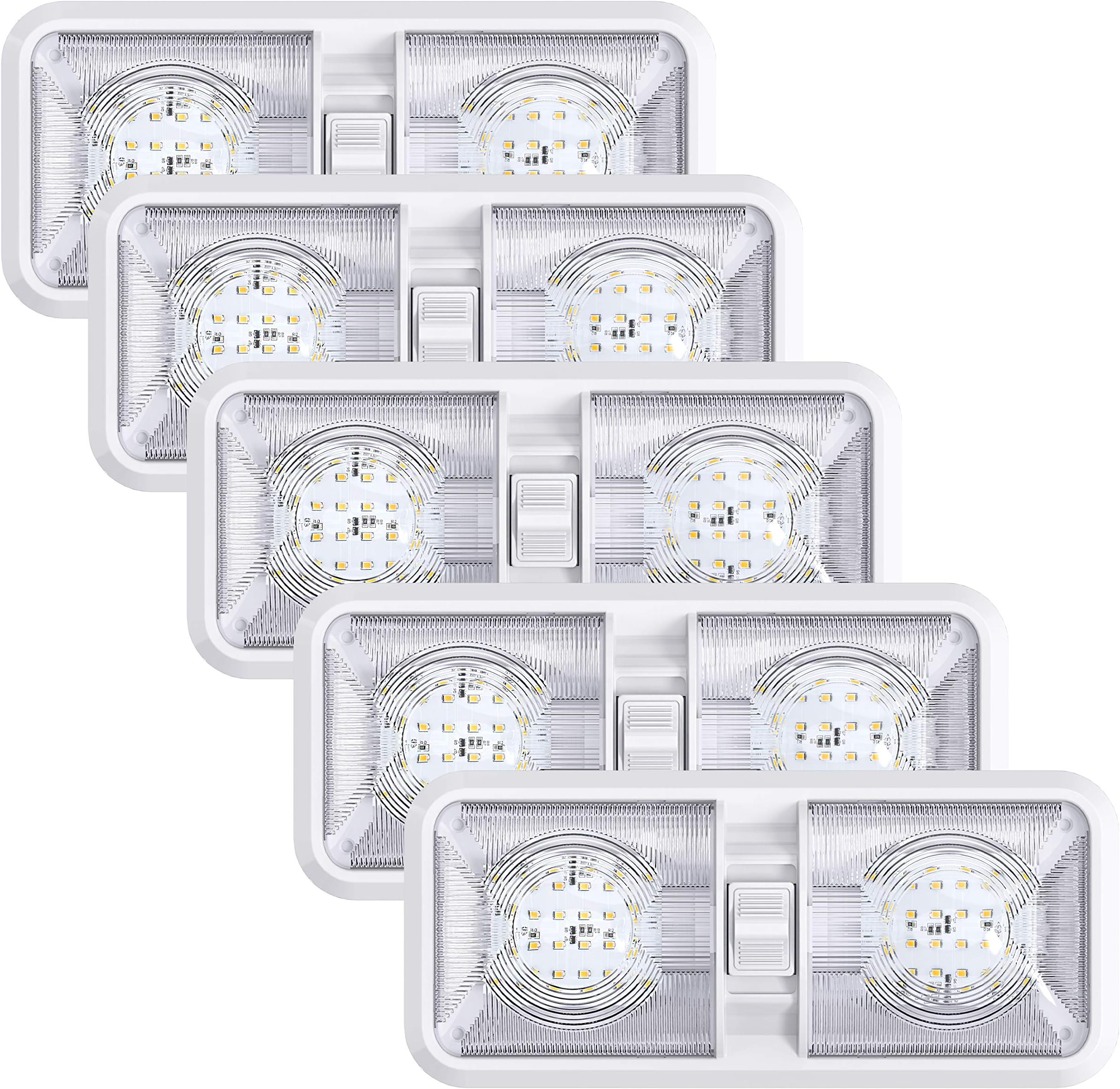 5 Pack Leisure LED RV LED Ceiling Double Dome Light Fixture with ON/OFF Switch