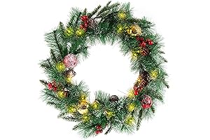 19 in Lighted Christmas Wreath Adorned with Vibrant Decorations and Battery-Powered Illumination