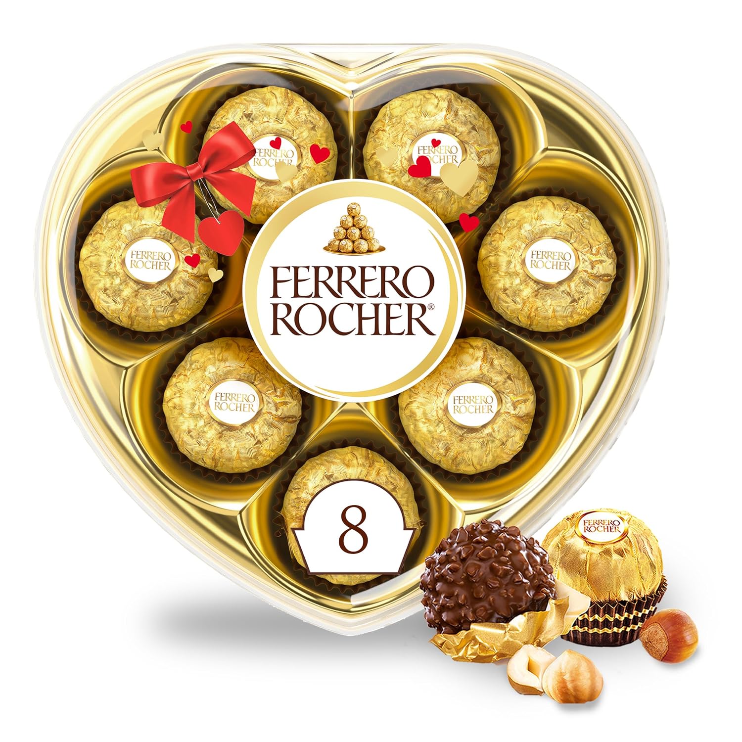 Ferrero Rocher Premium Gourmet Milk Chocolate Hazelnut, Individually Wrapped Candy for Gifting, 3.5 oz, 8 Count