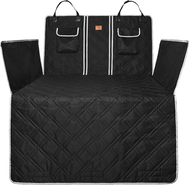 AMZPET Boot Liner for Dogs - Waterproof Car Boot Protector for Dogs - Scratch-Proof Dog Boot Liner with Armrest Pass-Through and 2 Storage Pockets - Quilted Car Boot Liners - 59 x 127 x 100 cm