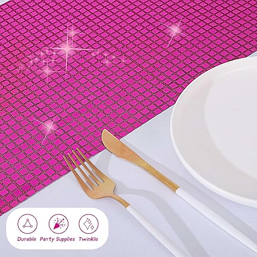 Miniatura 5 de Durony Paquete de 2 caminos de mesa disco de 11 x 108 pulgadas, espejo rosa intenso con purpurina y lentejuelas brillantes para despedida de