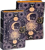 Vista 3 de Diario de cuero vintage hecho a mano con sol y luna para hombres y mujeres, antiguo hecho a mano con borde de cubierta vintage, cuaderno de bocetos