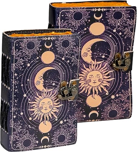 Miniatura 3 de Diario de cuero vintage hecho a mano con sol y luna para hombres y mujeres, antiguo hecho a mano con borde de cubierta vintage, cuaderno de bocetos