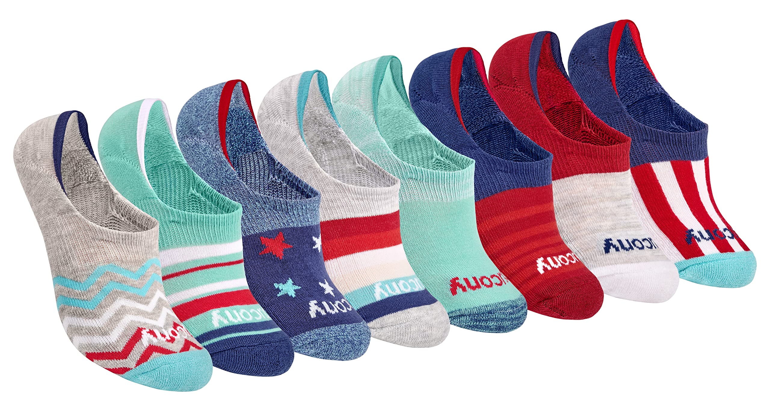 Saucony Women's Show Cushioned Invisible Liner Socks, Teal Assorted (8 Pairs), Shoe Size: 6-10
