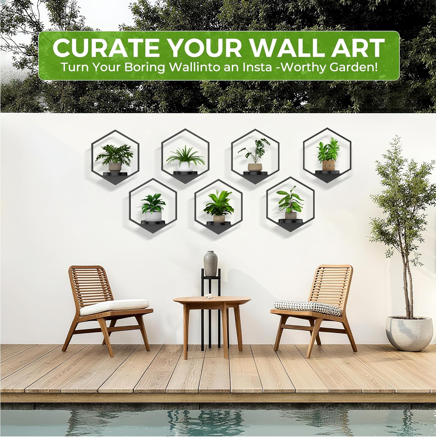 Wall Planters for Indoor Plants 7 Pack, Plant Frames Wall Decor Living Room Plant Stand Hanging Wall Plants Holder to Hold Large Pots Wall Plant Hanger Window Plant Shelves for Outdoor Entryway