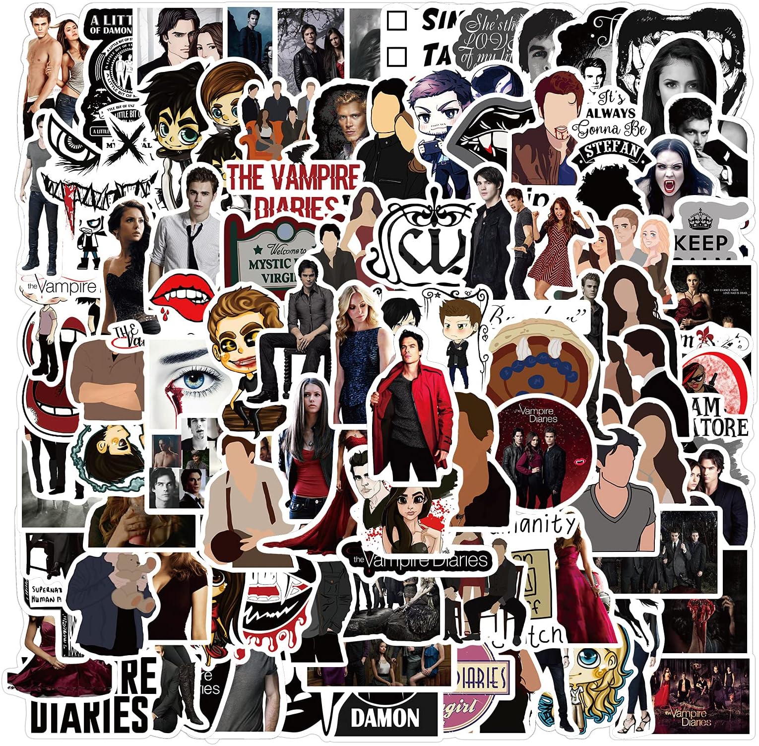 Bric Dodo Pack of 100 The Vampire Diaries Stickers Water Bottles Laptop Phone Guitar Skateboard Motorcycle Bicycle Vinyl Stickers Waterproof Vampire Diaries Stickers for Teenagers Children Adults