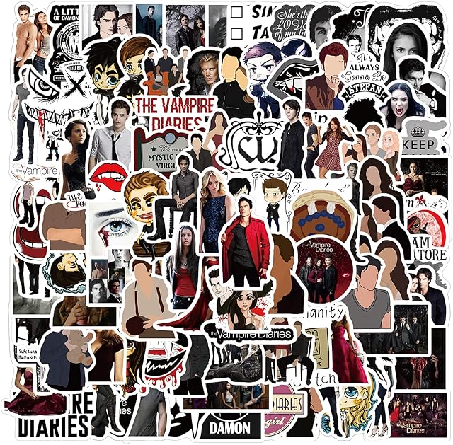 Affoto 100PCS The Vampire Diaries Laptop Stickers,Gift for Children Teens Adults Kids,Waterproof Movies TV Series Sticker for Scrapbook Water Bottle,Aesthetic Stickers for Skateboard Journal Wall Car