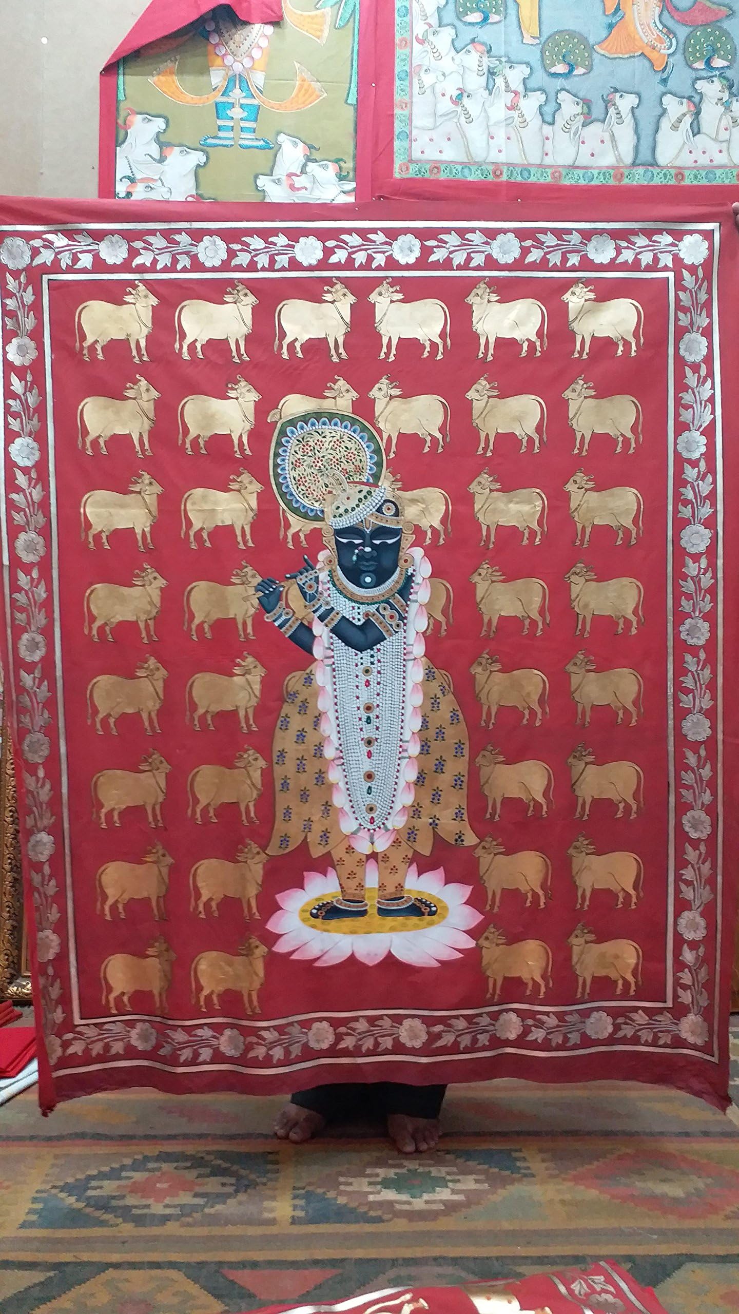 Narendra arts Religious Cotton Shrinath Ji Pichwai Cloth (Stone Colours, 18x24-inch)