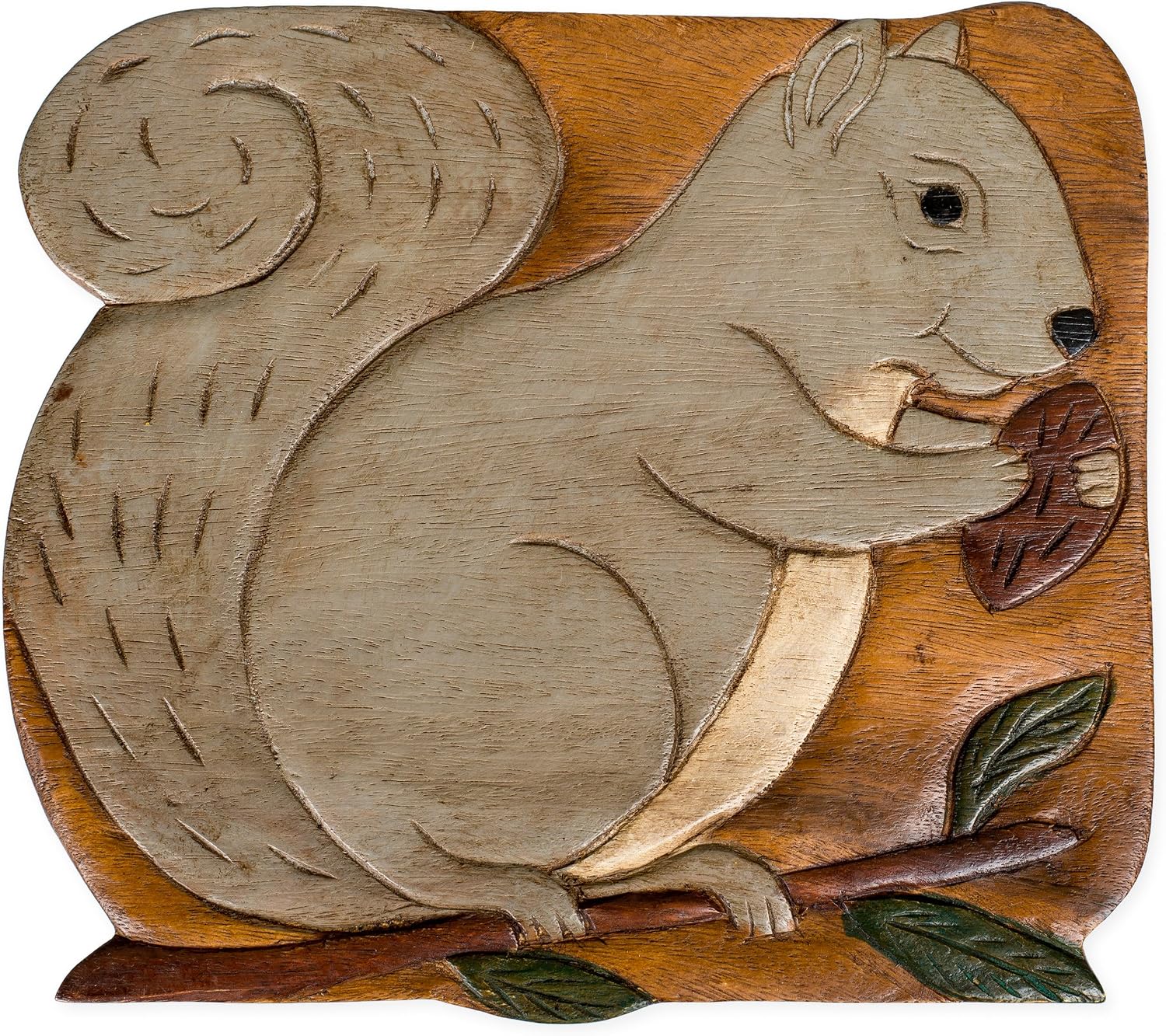 Squirrel Hand-Carved Acacia Hardwood 11 inch Decorative Animal Foot Rest Step Stool