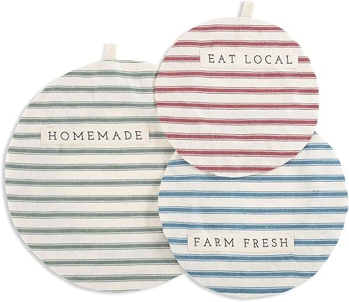 DEMDACO Homemade - Juego de 3 fundas de tela de lino y algodón a rayas de 11 x 11 pulgadas