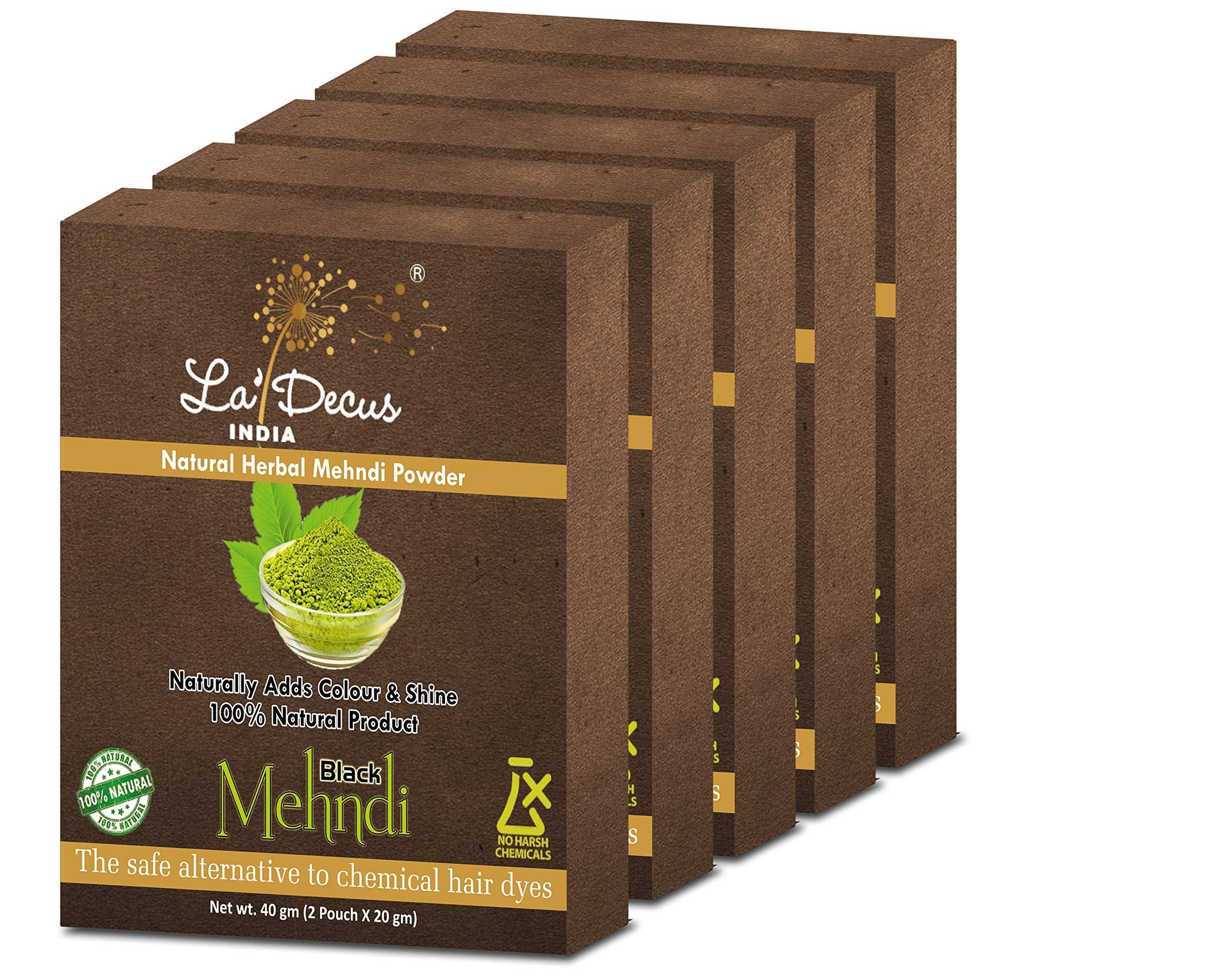 La'Decus INDIA Natural Herbal Organic Mehendi Powder for Hair with Medicinal Herbs - Pack of 5 (Each 40 gm, Black)-image-11