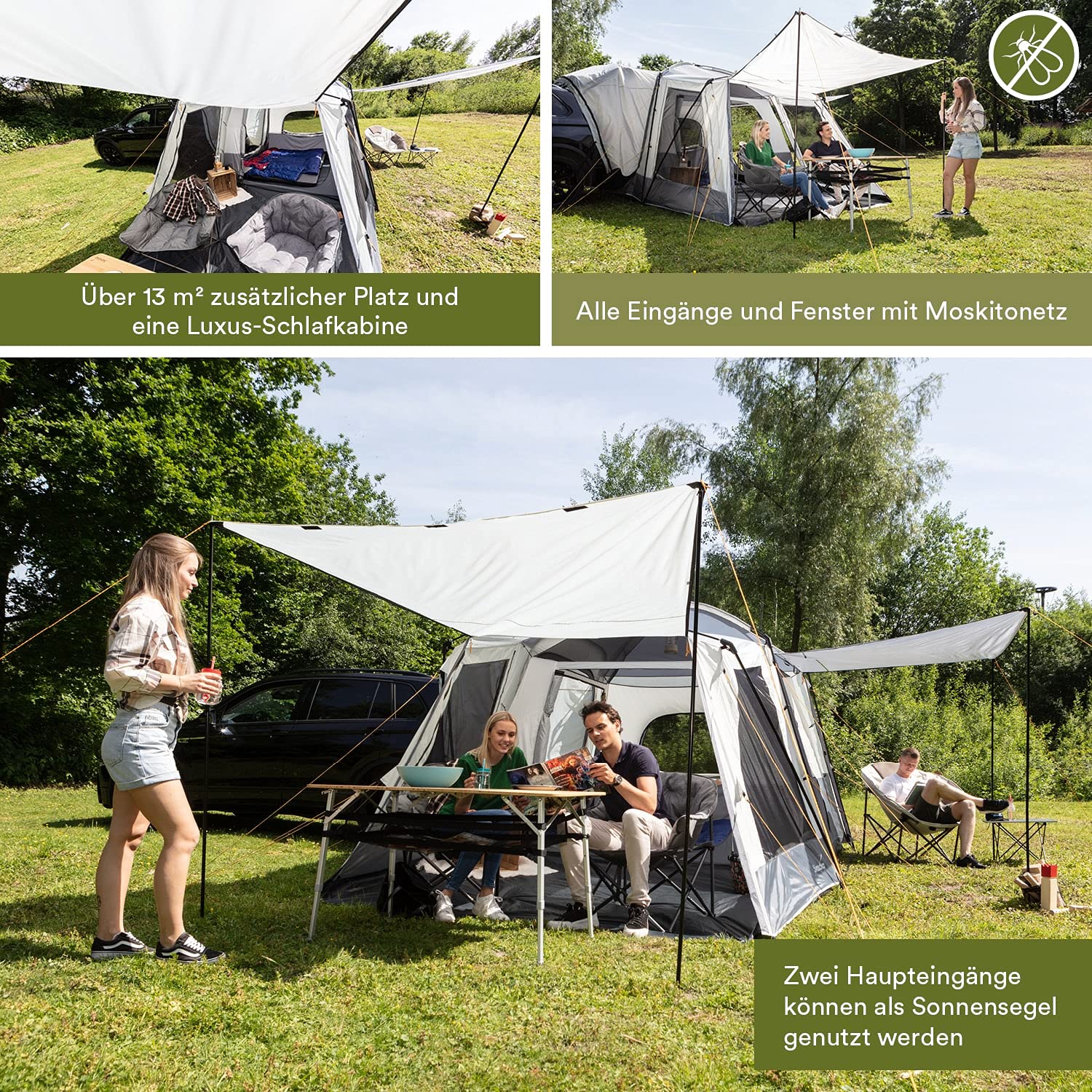 Skandika Heckzelt Pitea XL Cross für 4 Personen | Freistehendes Autozelt mit Schlafkabine, 2,3 m Stehhöhe, wasserdicht, 3000 mm Wassersäule | Camping Vorzelt für SUV, Caddy, Auto
