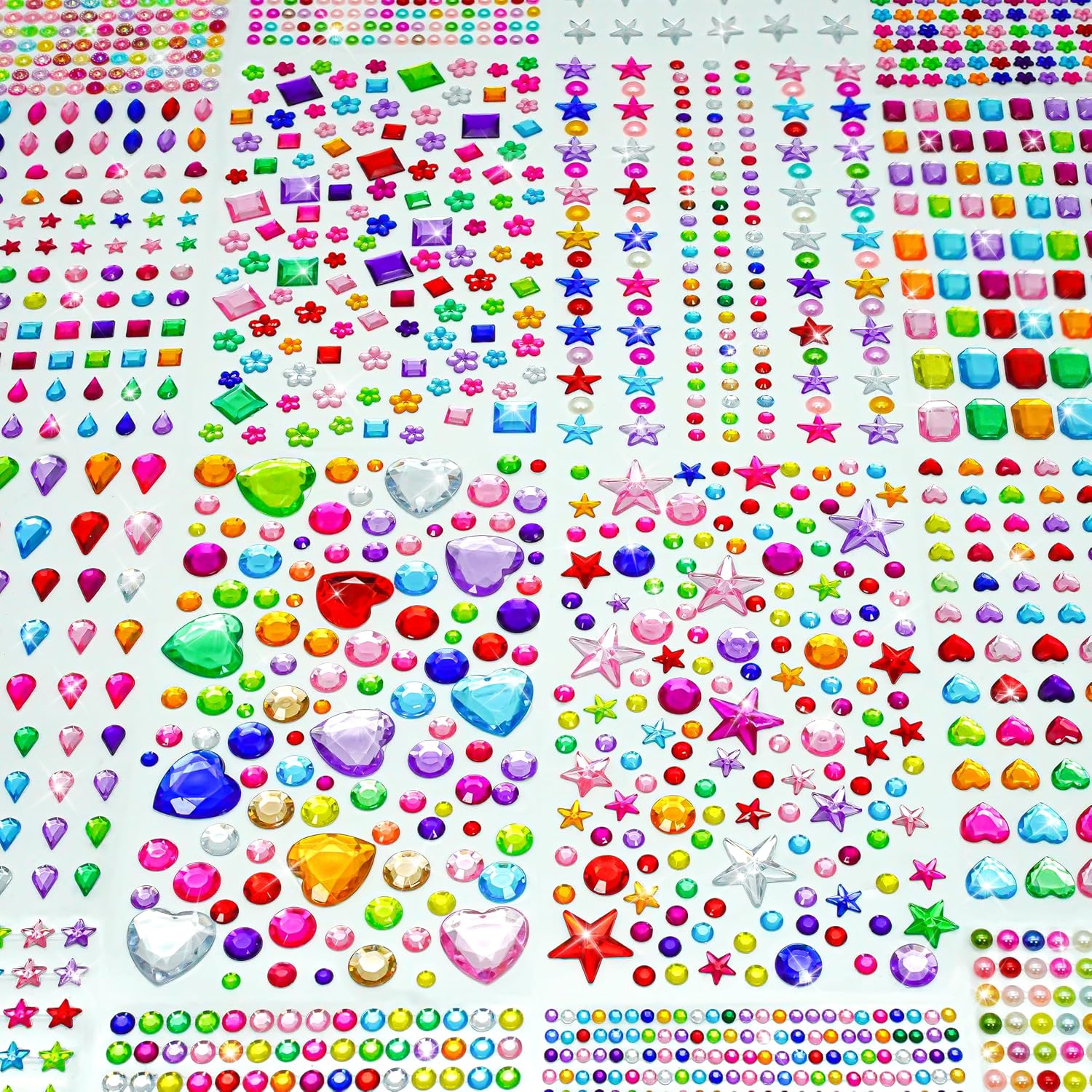 Gem Stickers, 6124 PCS Self-Adhesive Rhinestone Stickers, 20 Sheets Multicolor Bling Jewels Crystal Diamond Stickers for Kids DIY Craft, Scrapbook, Party and Holiday Decorations