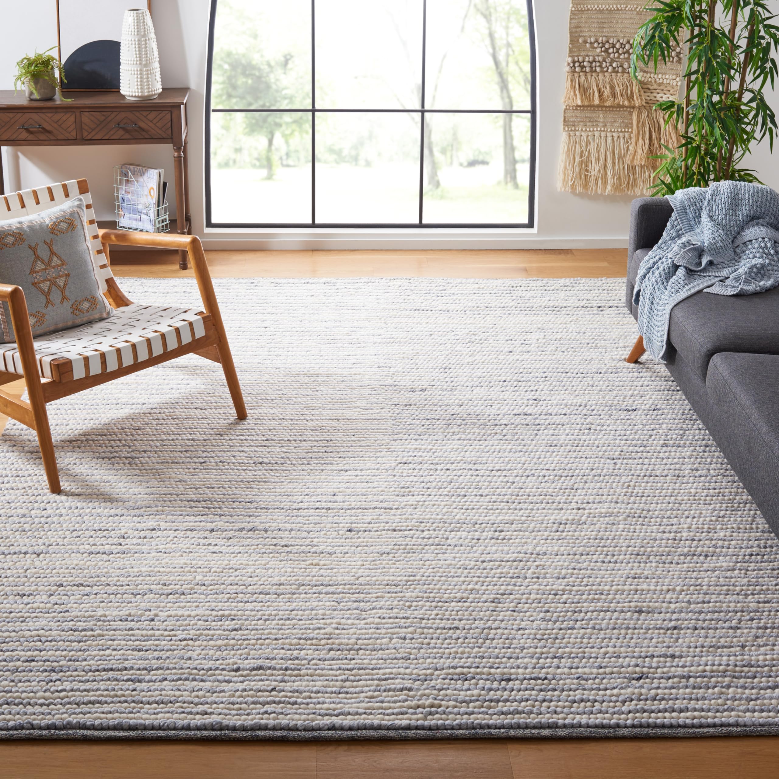 Natura Collection Area Rug - 9' x 12', Ivory & Blue, Handmade Farmhouse Boho Wool, Ideal for High Traffic Areas in Living Room, Bedroom (NAT220M)