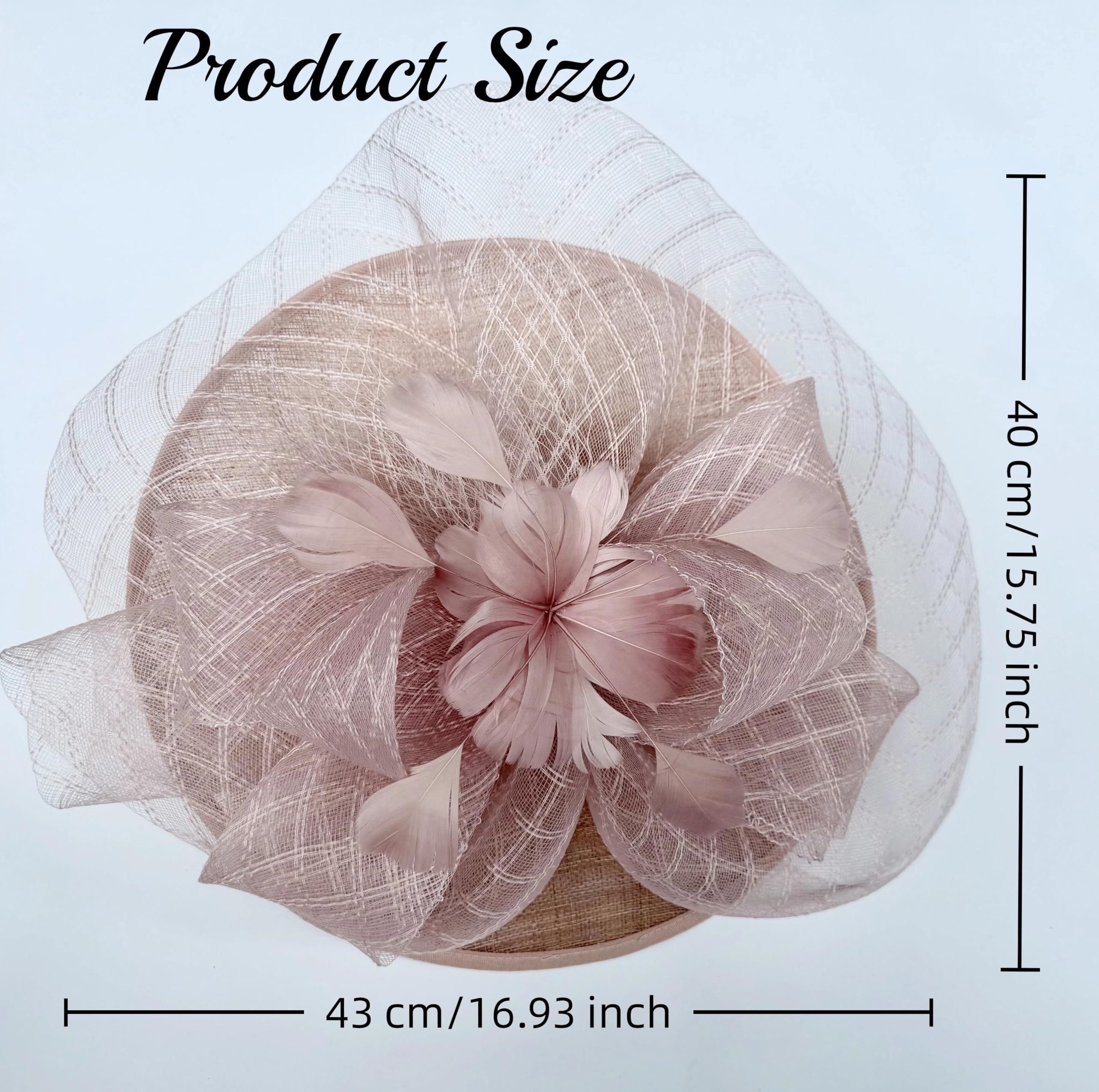 Cappello fascinator in sinamay con fiore di piume, perfetto per matrimoni, cocktail eventi e tea party, cappello derby da donna, B11-Sinamay Rosa Polveroso, M