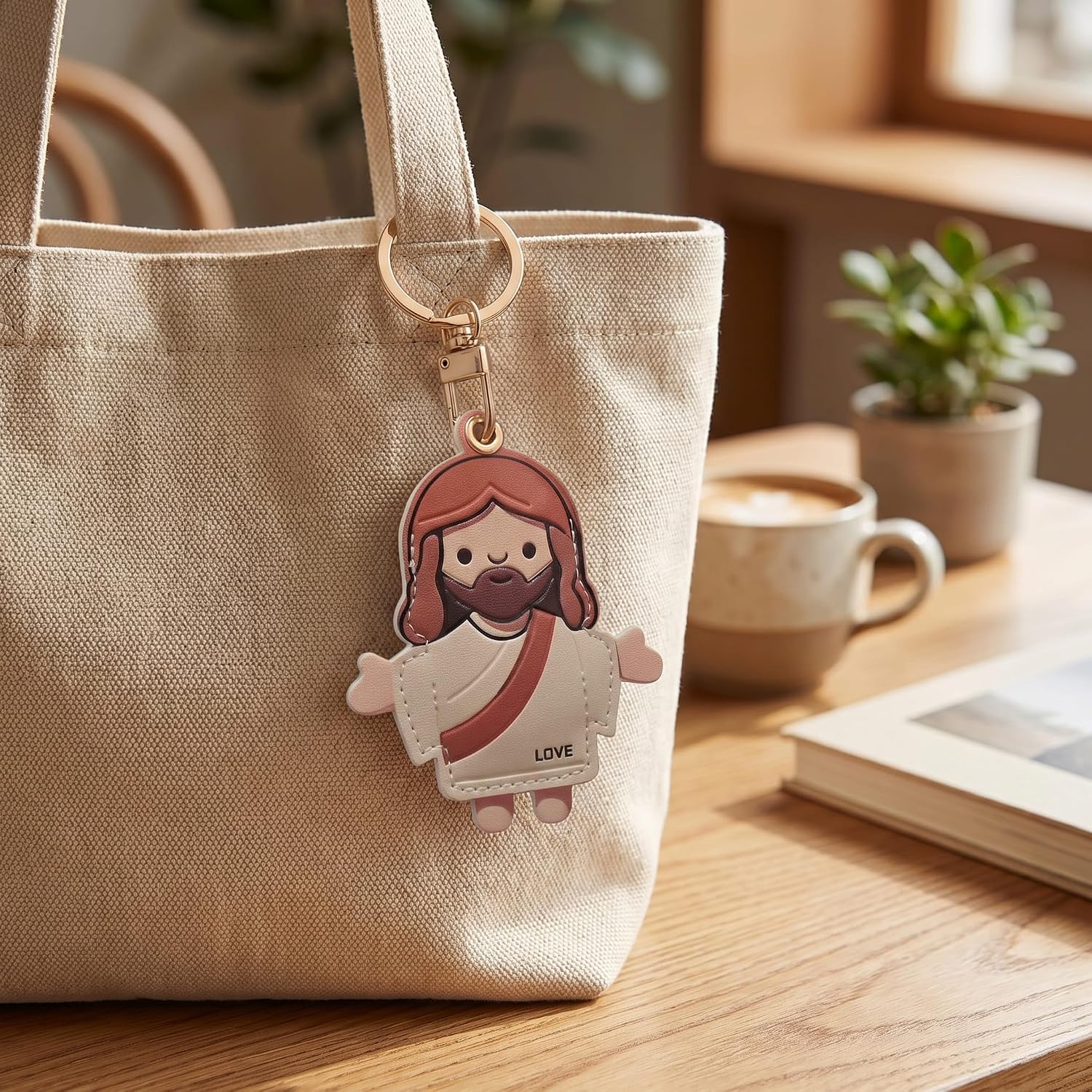 Tsidkenu Faux Leather Jesus Keychain Bag Charm for Women Men - Vintage Religious Christian Gifts - Key Ring for Car Keys & Backpack Purse Accessories - Baptism Confirmation Souvenirs