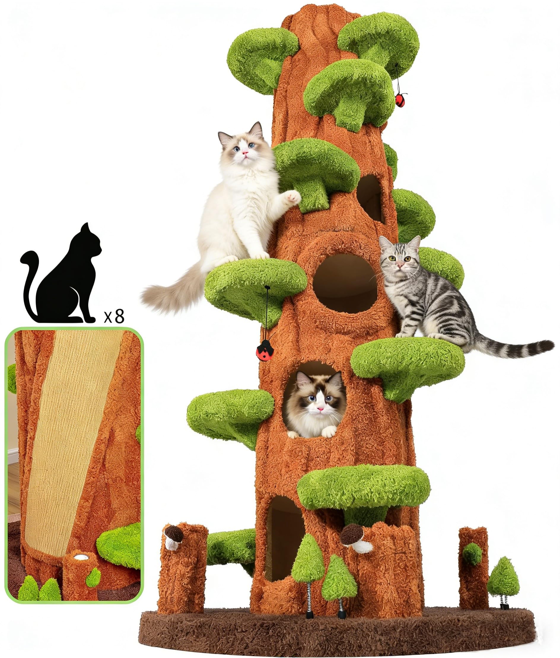 Photo 1 of **MISSING BOX A**88.6" Extra Large Solid Wood Cat Tree Tower – Multi-Level Indoor Cat Condo with Scratching Posts, Tall Climbing Activity Center for Large Cats