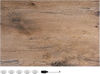 Navaris Magnetic Dry Erase Board - 16 x 24 inches Decorative White Board for Wall with Design, Includes 5 Magnets and Marker - Dark Wood
