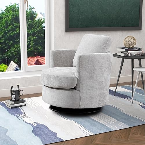 Miniatura 2 de ODUWA Silla giratoria de barril de 31.9 pulgadas de ancho, modernas sillas redondas tapizadas, cómodas sillas giratorias de 360 grados para club de