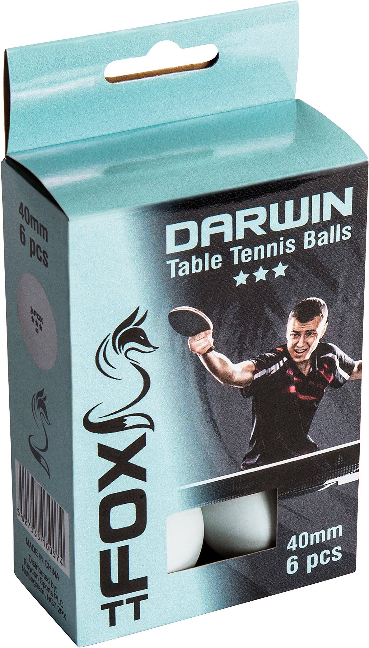 Fox TT Darwin 3 Star Table Tennis Balls (Pack of 6) - White, one size, FTT103