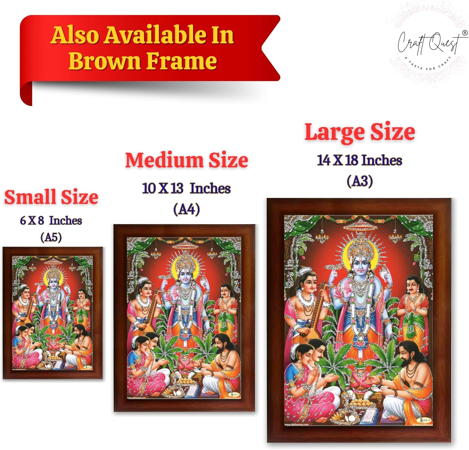 Lord Satyanarayana Swamy | Bhagwan Satyanarayan Wall Painting Religious Wood Photo Frame with Acrylic glass (Golden, 6 X 8 inch)