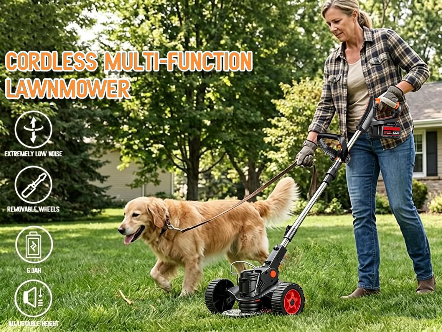 Electric Weeder 21V 2-Piece 4.0Ah and 3 Blades, 3-in-1 Lawn Trimmer, Edge Trimmer, Shrub Cutter for Home Garden Yard Trimming