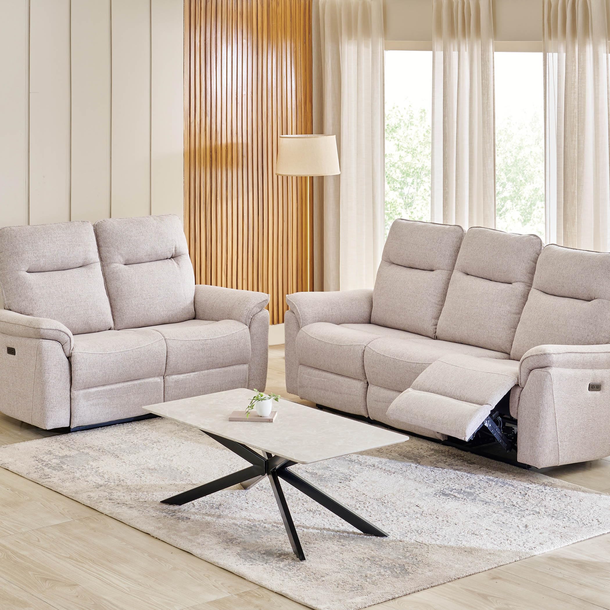Home Centre Artise Fabric 3+2 Seater Recliner Set - Beige-image-1