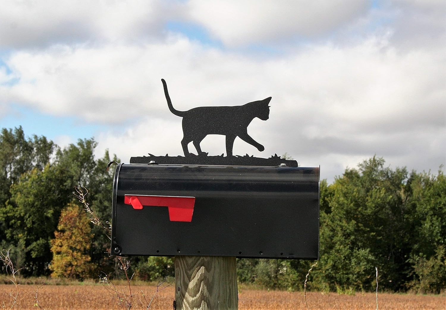 Farm and Ranch Metal Mailbox Topper (Cat, Matte Black)