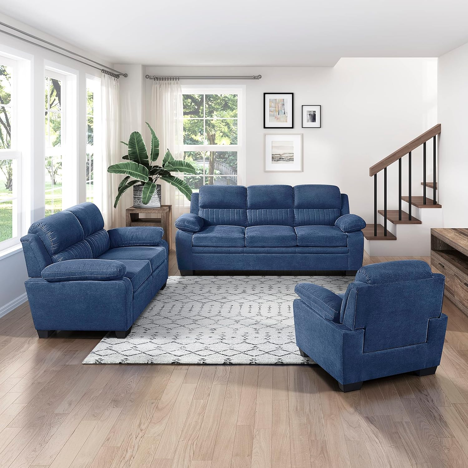 Lexicon Vega 3Piece Living Room Sofa Set, Blue Home